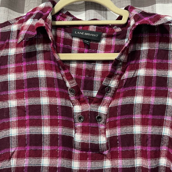 Lane Bryant Burgundy and Pink Plaid Shirt - Picture 3 of 7
